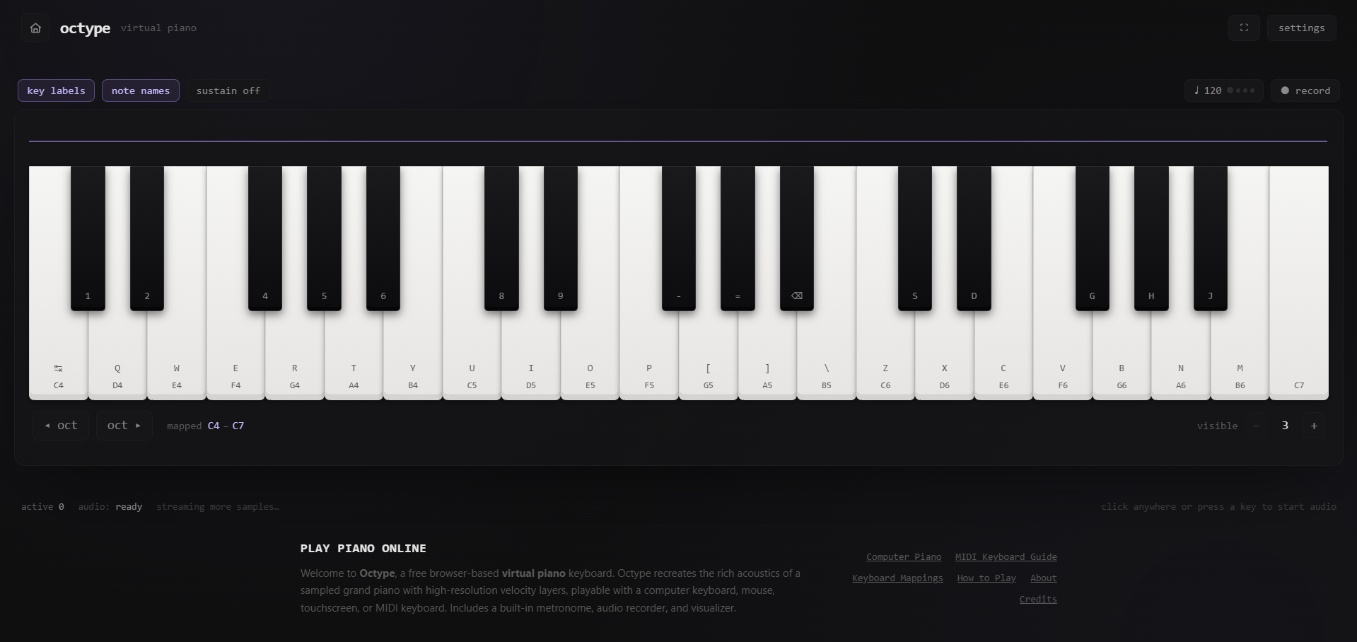 Octype Interactive 88-Key Grand Piano UI