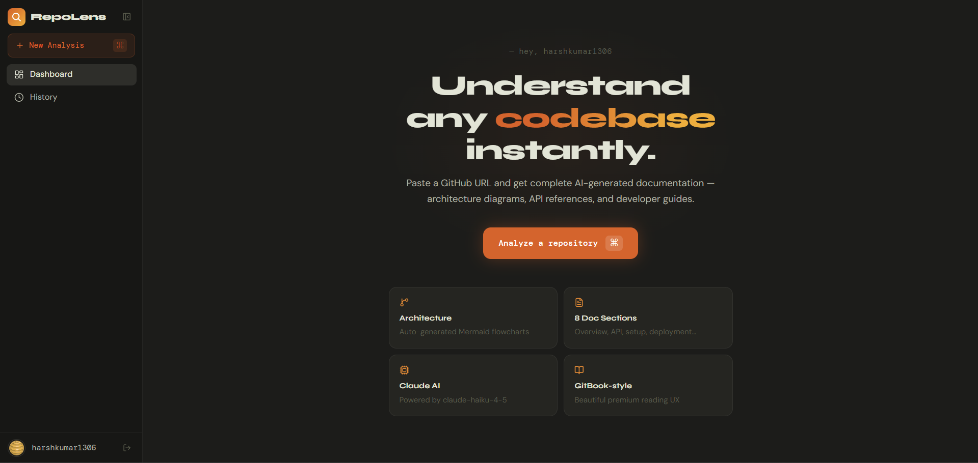RepoLens Home Page Documentation Generator